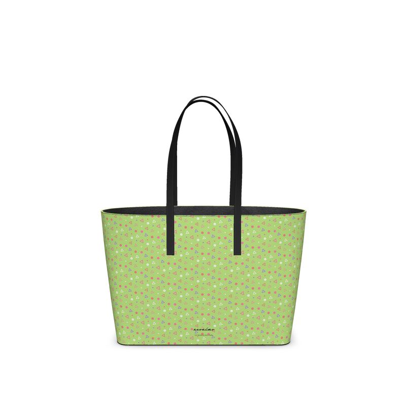 Triangle Geometric Lime Leather Tote Bag
