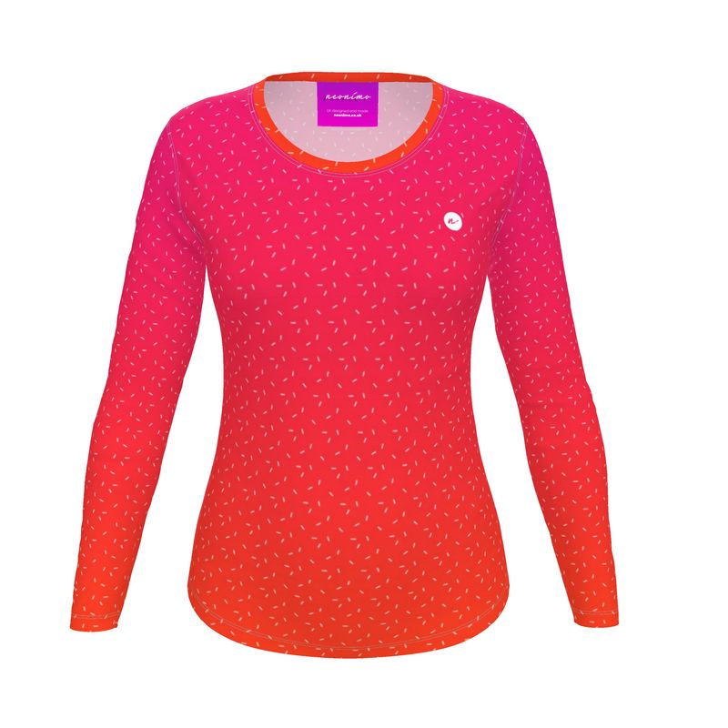 Women's Recycled Long Sleeve Fitted T-shirt Cerise Red Ombré
