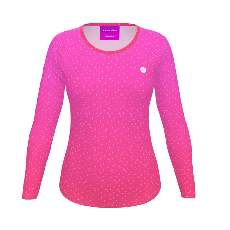 Women's Recycled Long Sleeve Fitted T-shirt Hot Pink Ombré