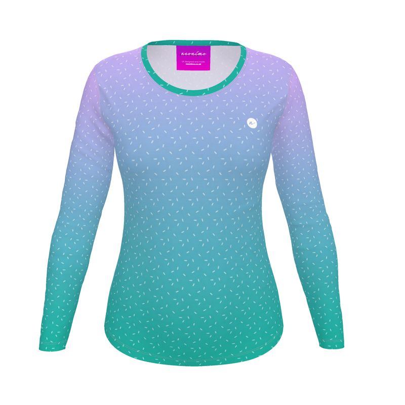 Women's Recycled Long Sleeve Fitted T-shirt Sea Green Ombré