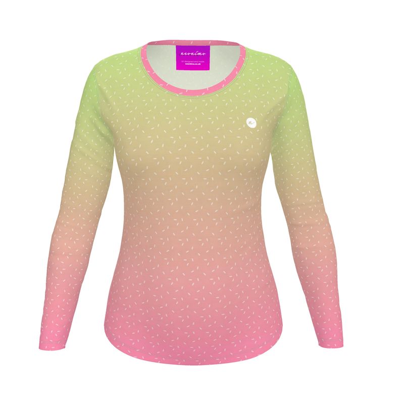 Women's Recycled Long Sleeve Fitted T-shirt Electric Pink Ombré