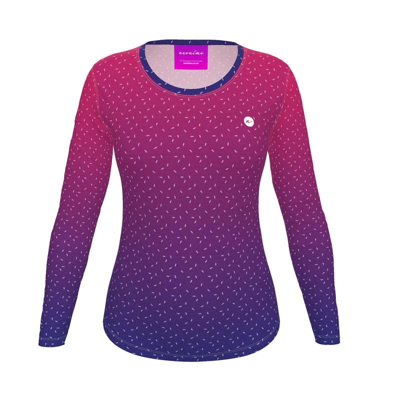 Women's Recycled Long Sleeve Fitted T-shirt Neon Purple Ombré