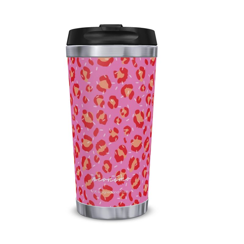 Leopard Print Pink Thermal Travel Mug