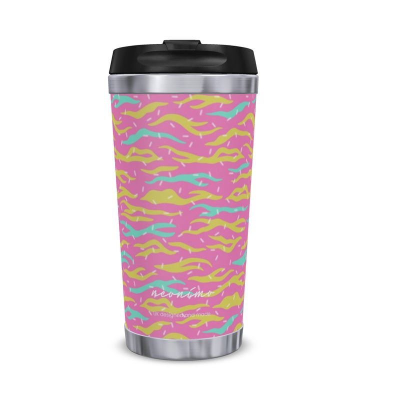 Wild Cat Print Marshmallow Pink Thermal Travel Mug