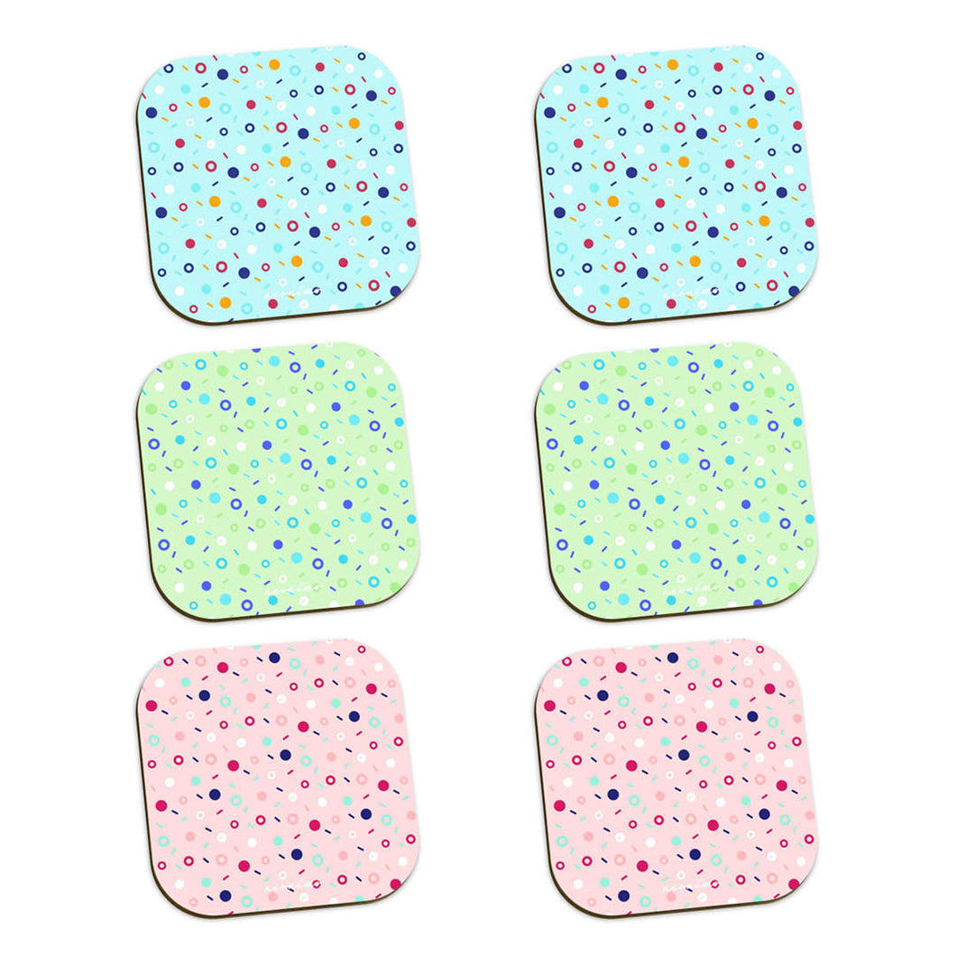 Memphis Sprinkles Glossy Coasters Multi Design 6-Pack