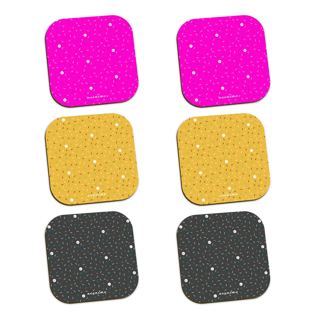 Neonimo Sprinkles Glossy Coasters Multi Design 6-Pack